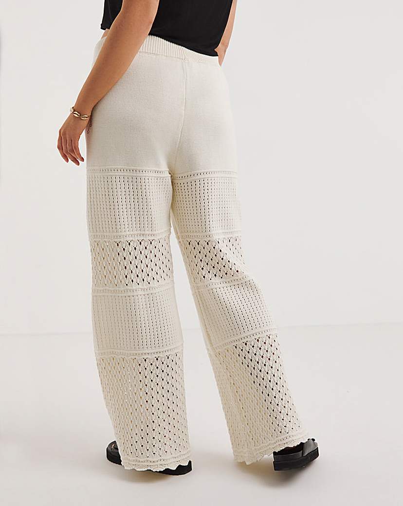 Cream Crochet Wide Leg Trouser