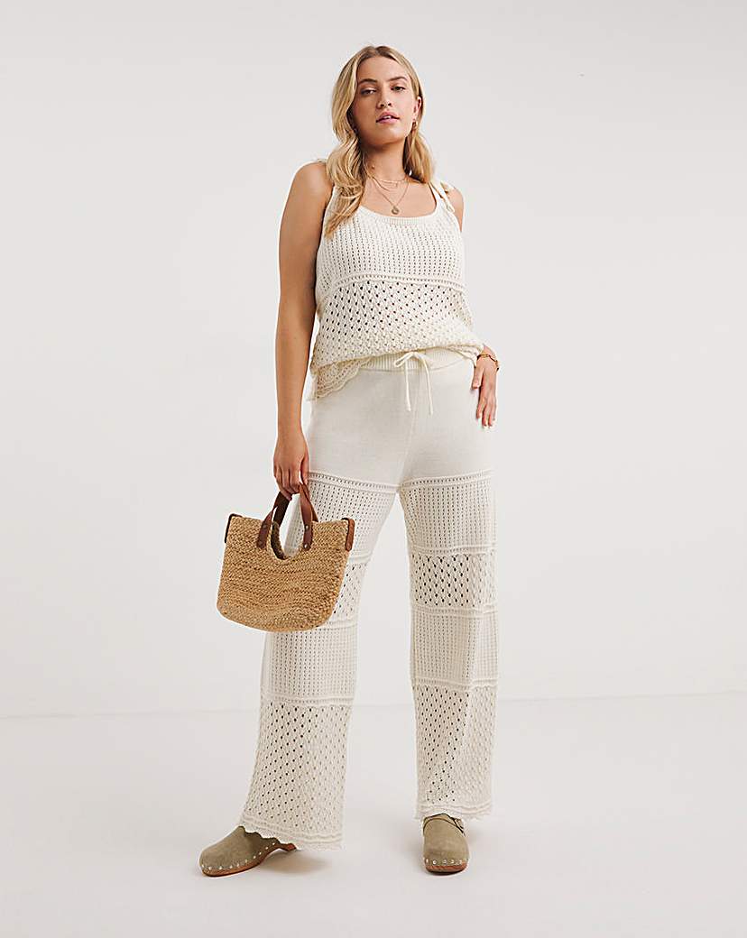 Cream Crochet Wide Leg Trouser