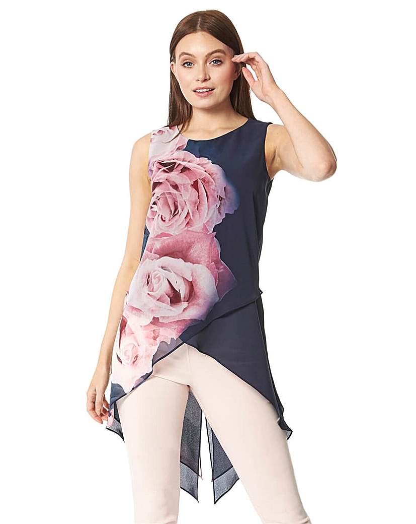 Image of Roman Rose Floral Print Asymmetric Top