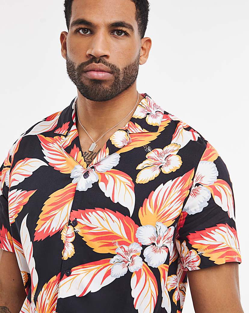 Short Sleeve Cuban Collar Floral Shirt