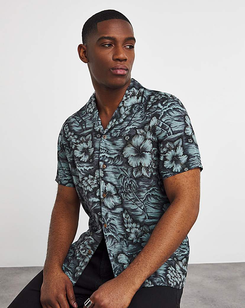 Hawaian Print Cuban Collar Shirt