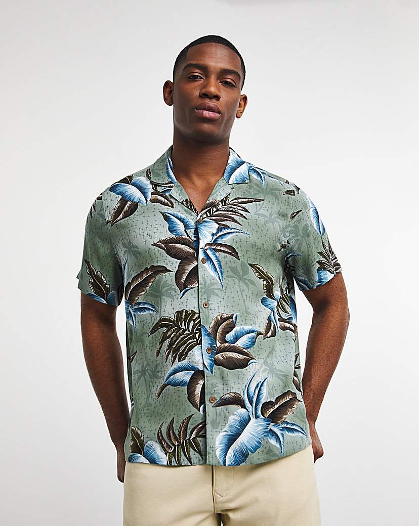 Short Sleeve Floral Cuban Collar Shirt