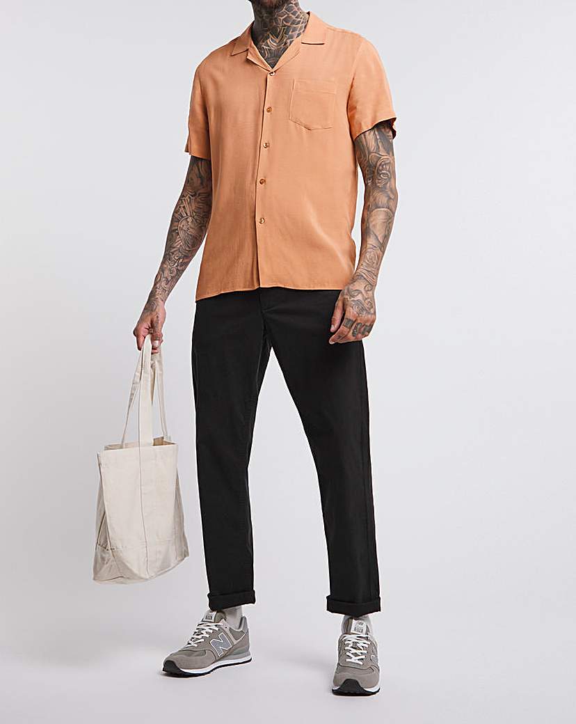 Short Sleeve Revere Collar Slub Shirt