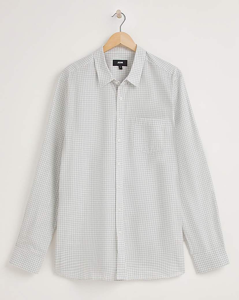 Grey Long Sleeve Gingham Cotton Shirt