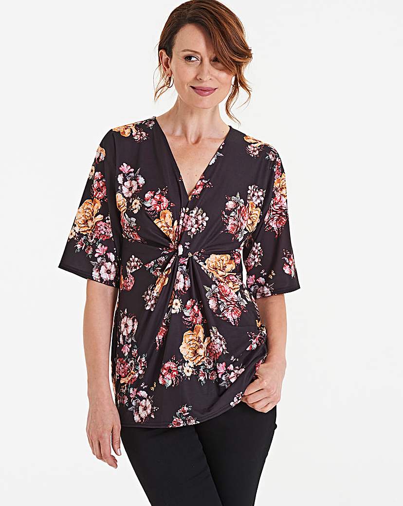 Image of Black Print Kimono Knot Top