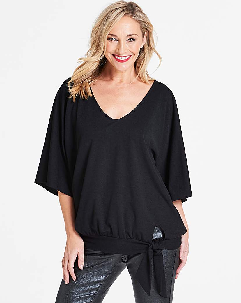 Image of Black Kimono Sleeve Tie Side Top