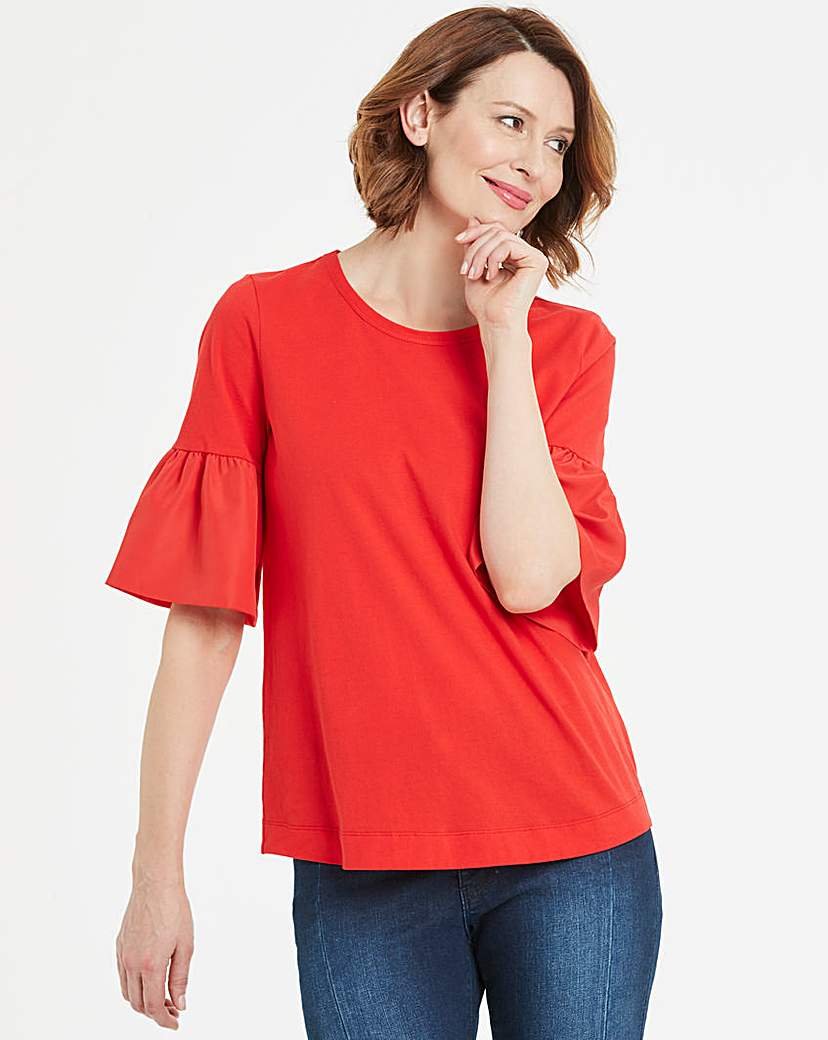 Woven Sleeve Red Top