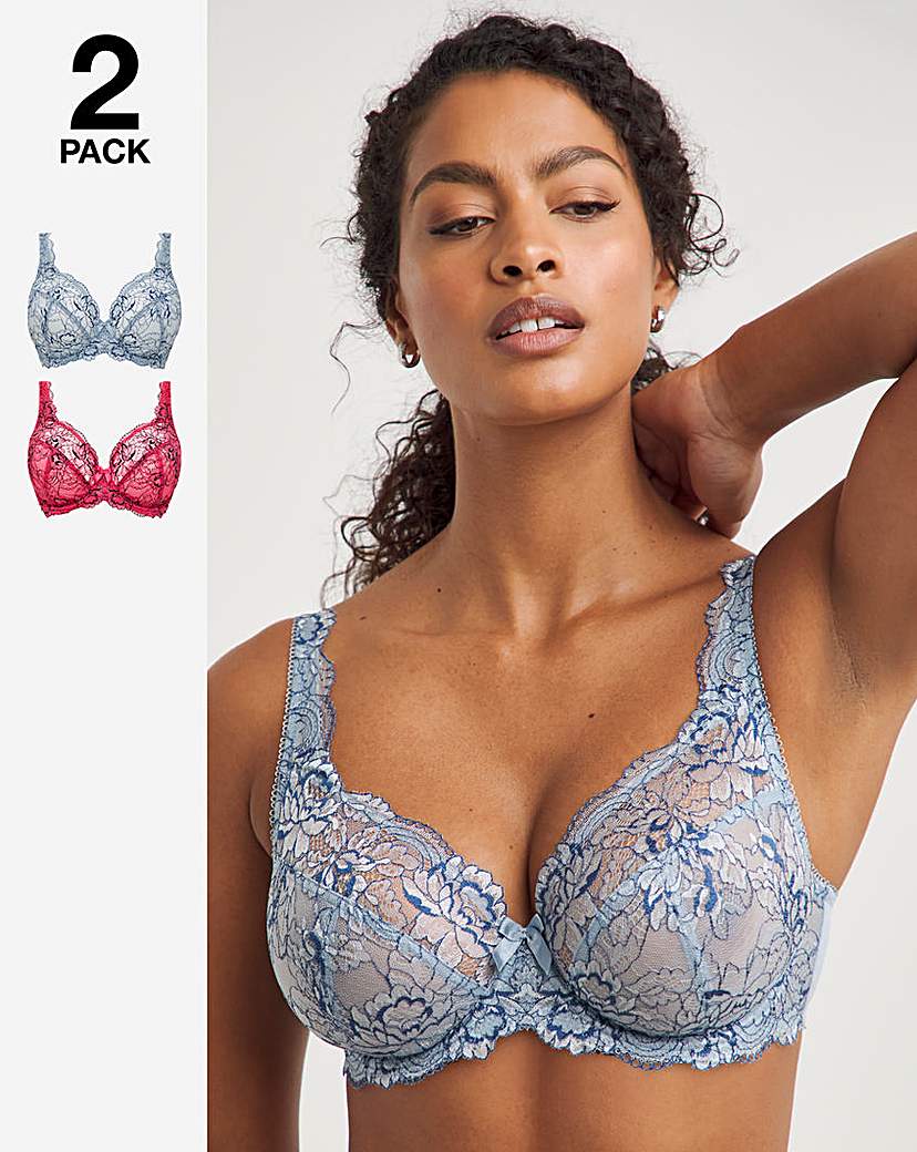 2 Pack Ella Lace Full Cup Wired Bras