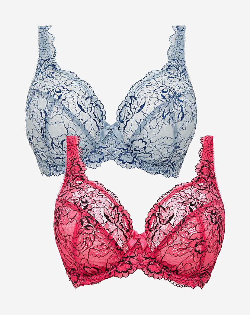 2 Pack Ella Lace Full Cup Wired Bras