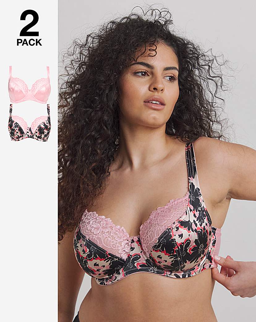 Pretty Secrets 2 Pack Laura Full Cup Wired Bras In Floral spot | UK Size 38B Women's