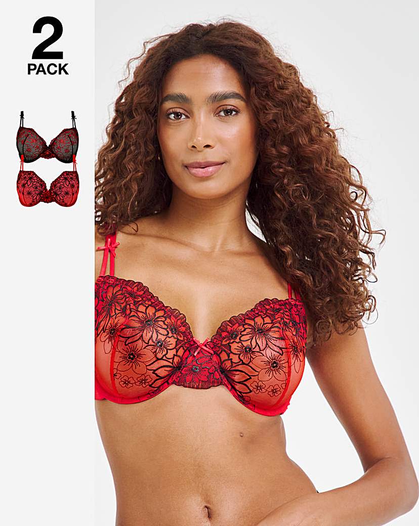 2 Pack Emily Embroidery Bras