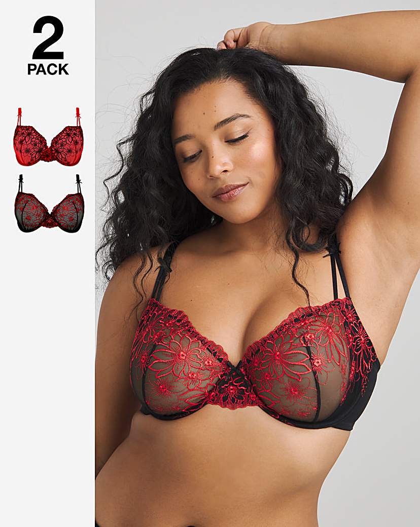 2 Pack Emily Embroidery Bras