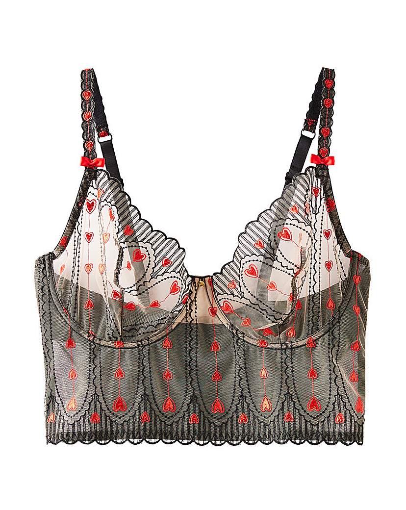 Simply Be Sexy Stripy Hearts Non Padded Bra In Black/red | UK Size 36B Women's