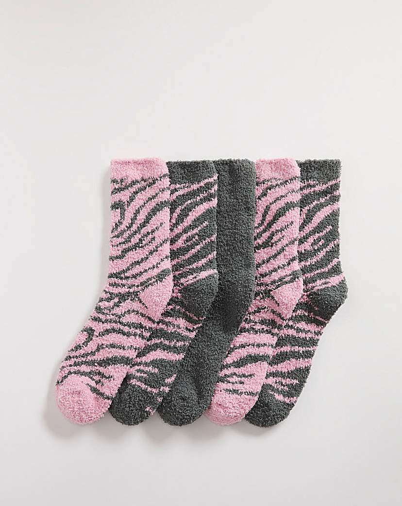 5 Pair Pack Fluffy Socks Zebra