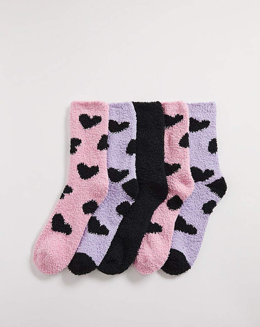 5 Pair Pack Fluffy Socks Hearts