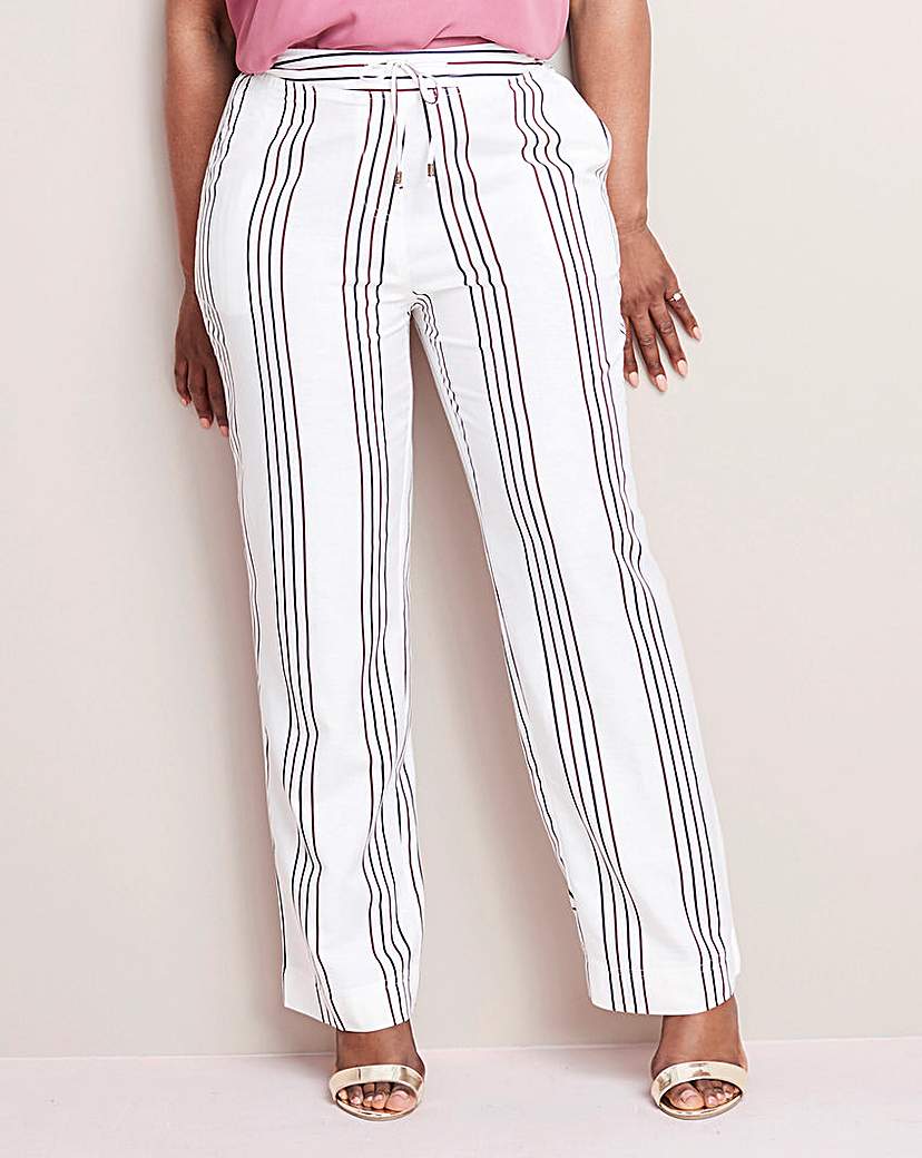 Image of Stripe Linen Mix Trousers Regular in