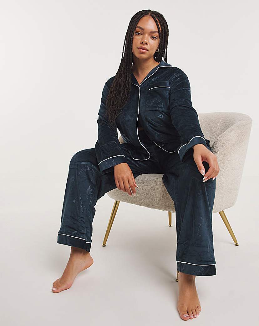 Chelsea Peers Velour Zebra Print PJ Set - Navy