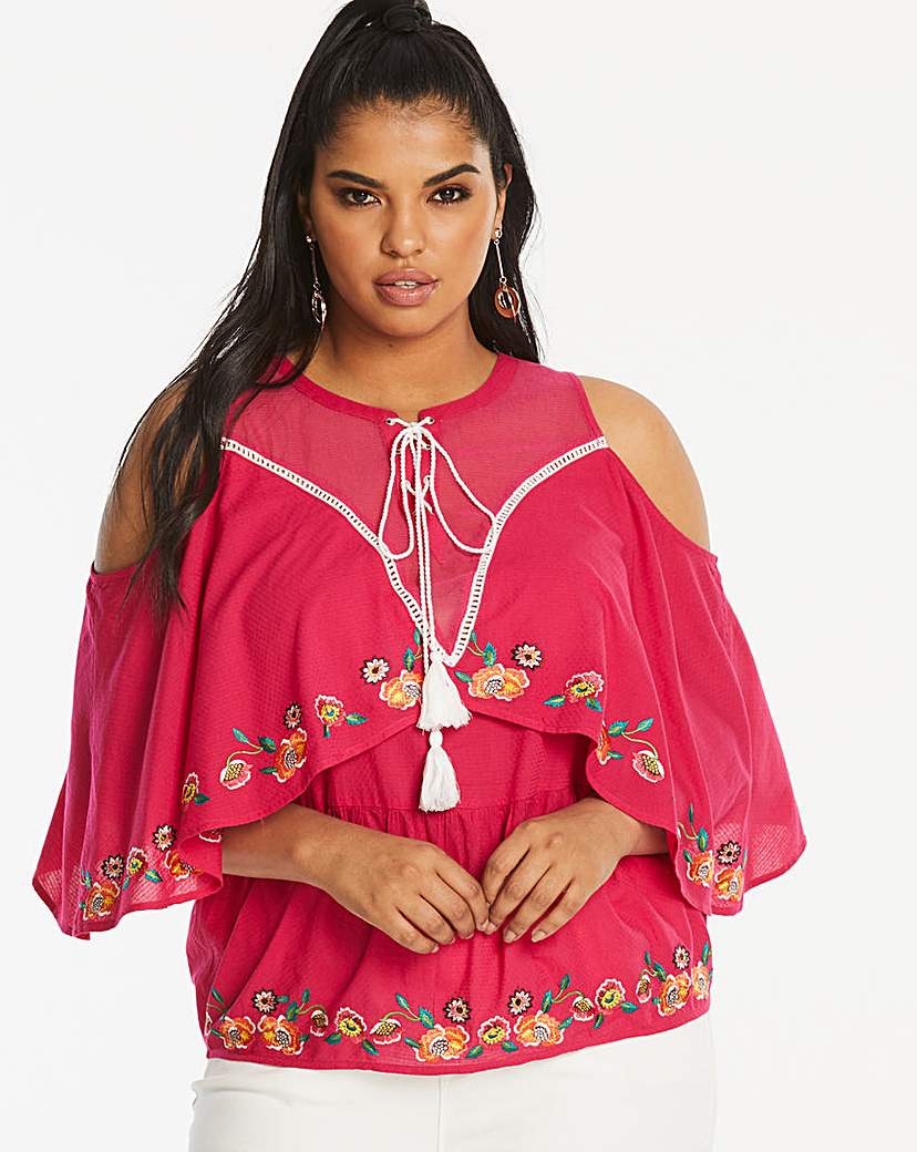 Image of Cold Shoulder Embroidered Top