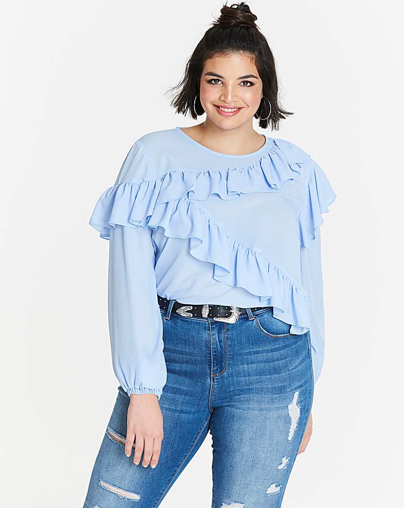 Image of Asymettric Pastel Ruffle Blouse