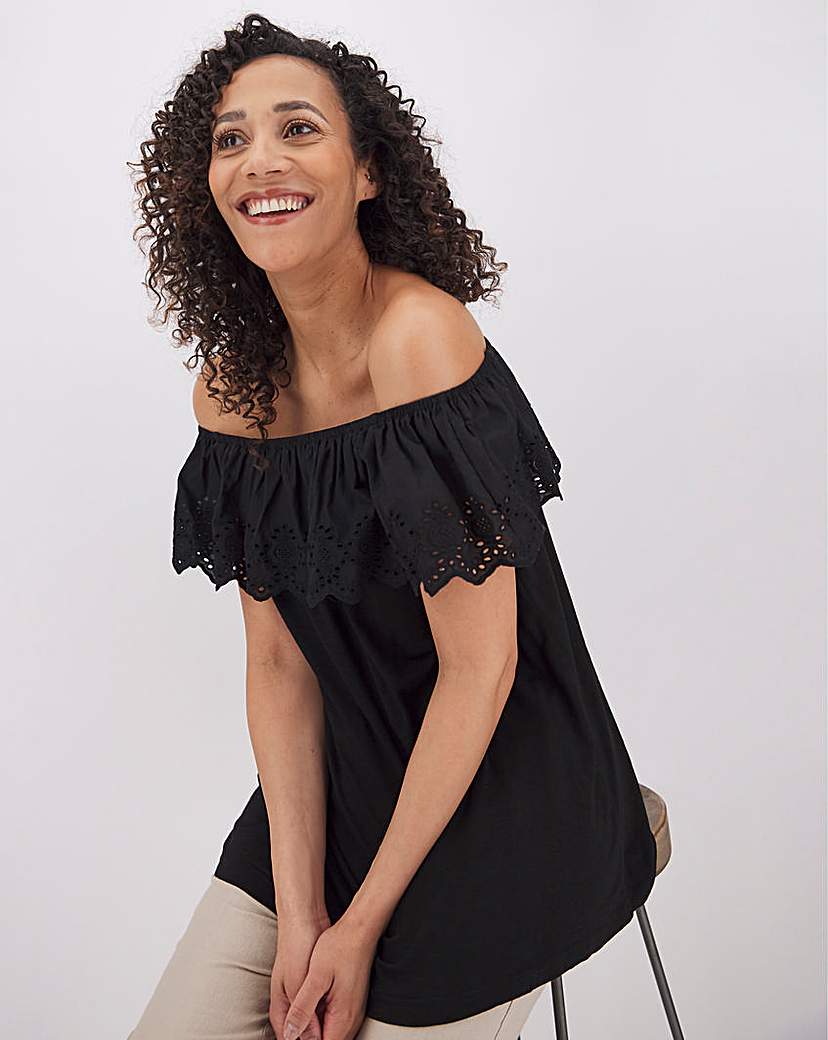 Image of Black Broderie Bardot Top