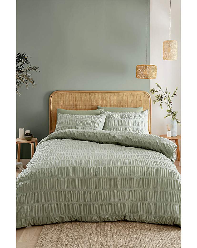 Catherine Lansfield Sage Seersucker Duvet Cover Set - : King