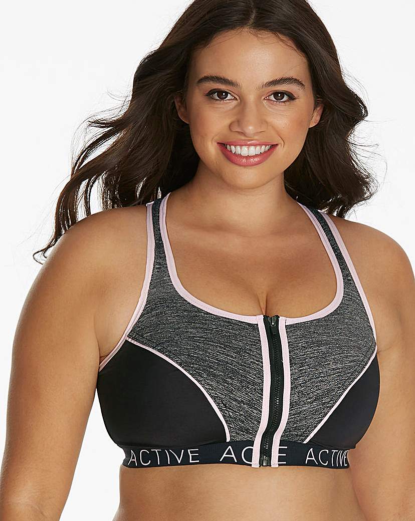 Image of High Impact Grey Zip Front Sports Bra