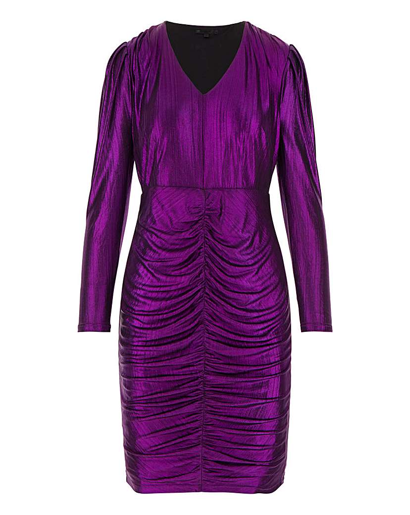 Purple Shirred Front Bodycon Dress