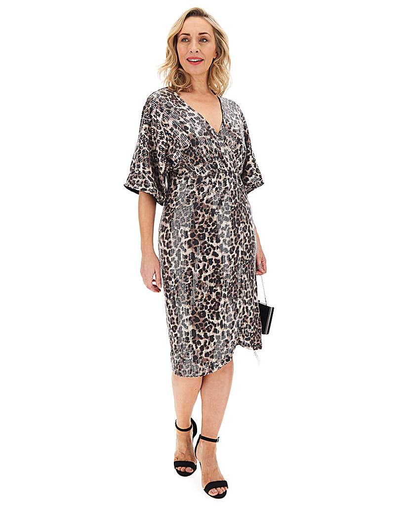 Leopard Print Sequinned Wrap Dress