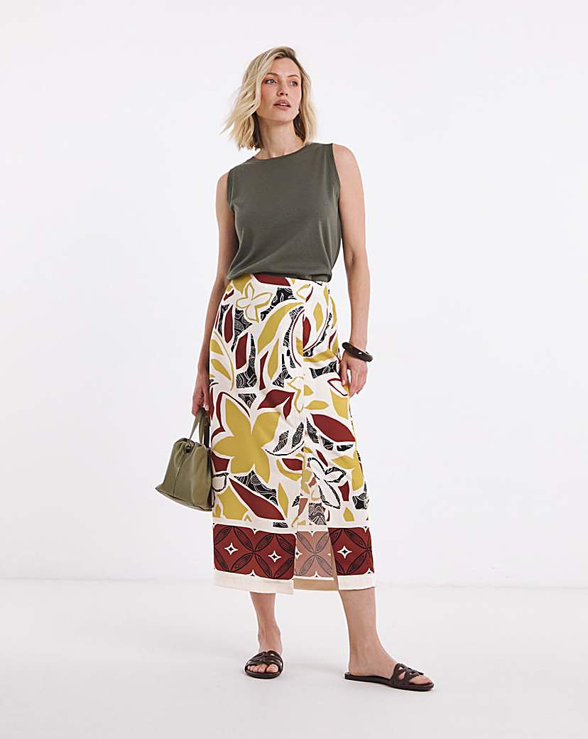 Pull On Midi Wrap Skirt