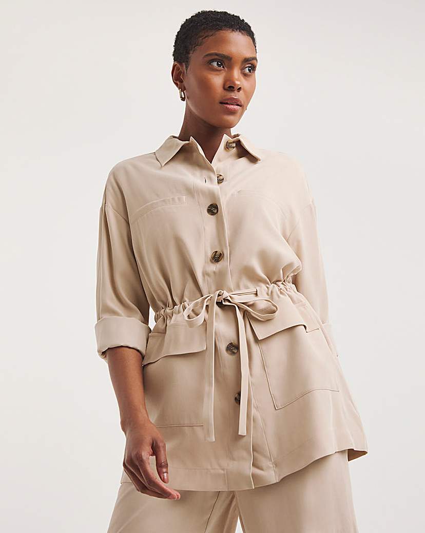 Stone Twill Tie Waist Overshirt