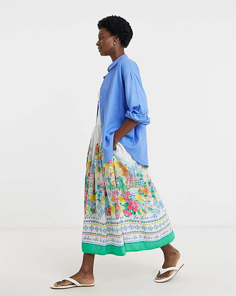 New In - Linen Mix A Line Midi Skirt
