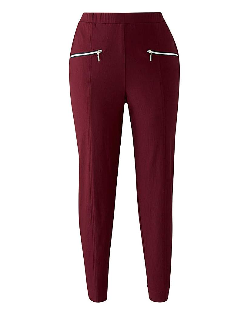 Image of Pull on Stretch Trousers with Zip Detail