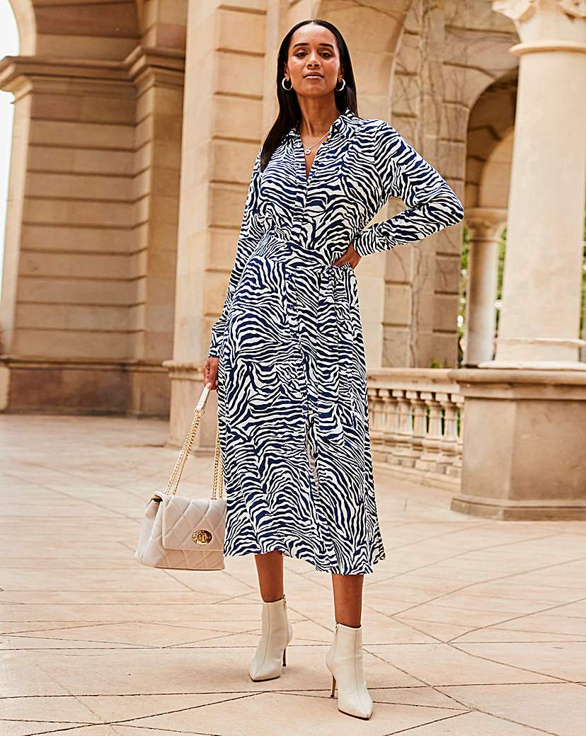 Sosandar Zebra Print Belted Shirt Dress