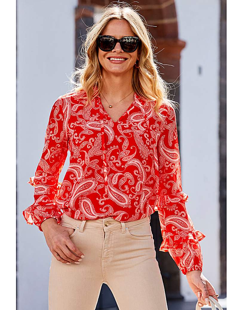 Sosandar Paisley Ruffle Sleeve Blouse