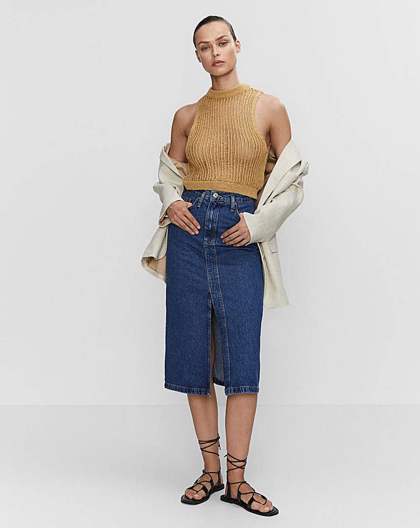 Mango Split Denim Midi Skirt