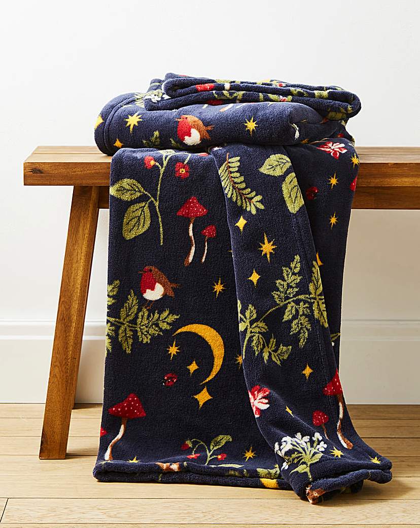 Woodland Animals Fleece Throw - Navy