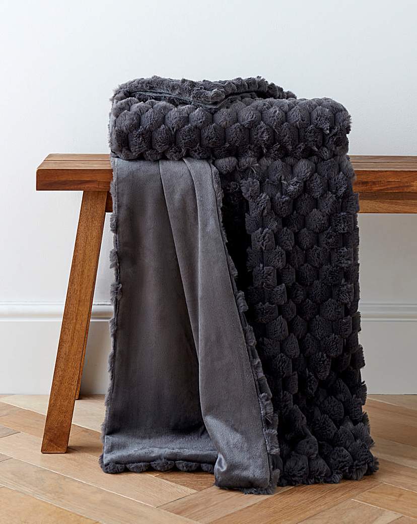 New In - Scallop Faux Fur Throw - Charcoal