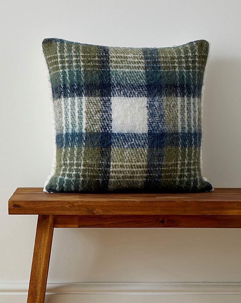 Checked Faux Mohair Cushion Green JD Williams …