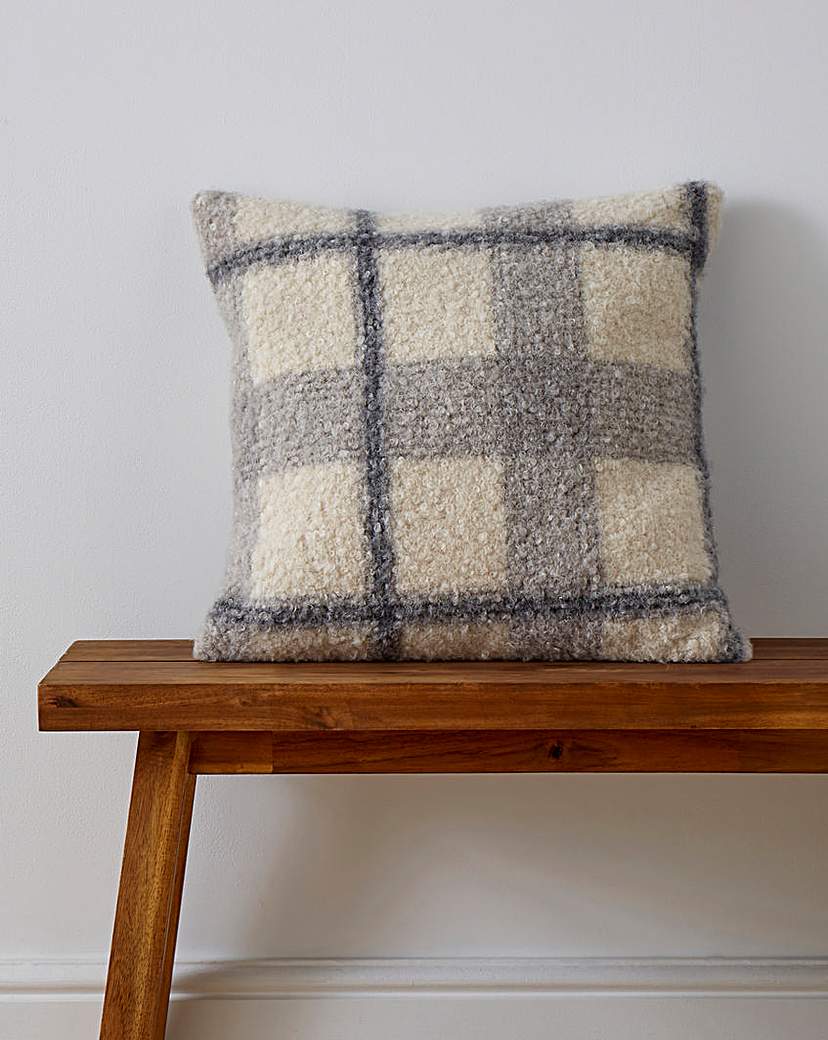 Boucle Checked Cushion Grey JD Williams Size …