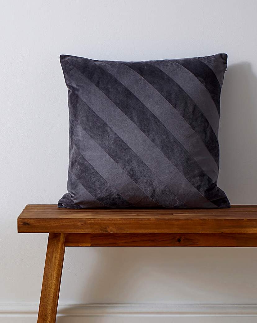 Striped Velvet Cushion Charcoal JD Williams Size …