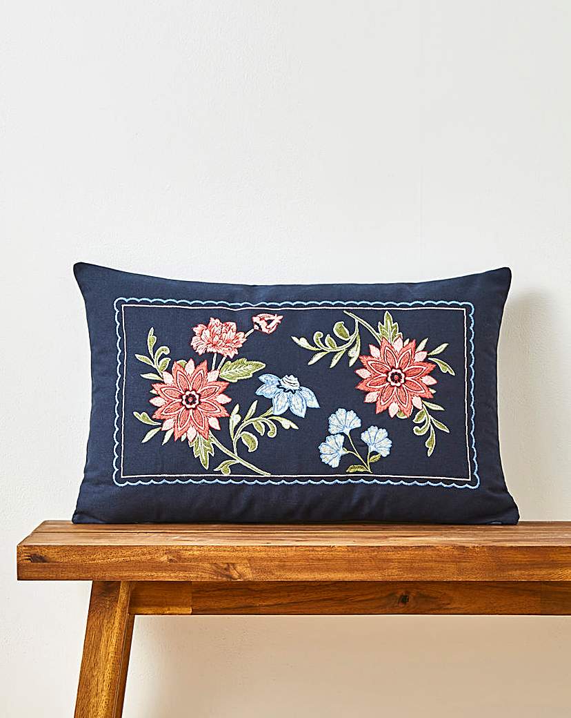Astrid Vintage Embroidered Cushion Navy JD Williams …