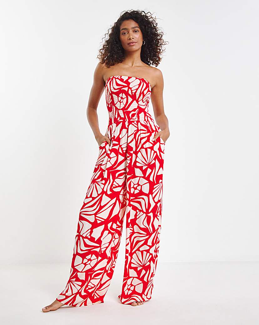 New In - Shirred Bandeau Beach Jumpsuit