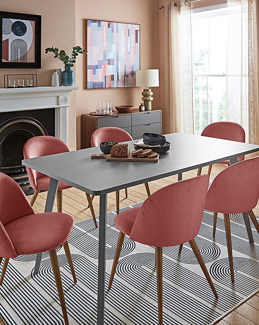 Oslo Dining Table with 6 Klara Velvet - Grey/Blush