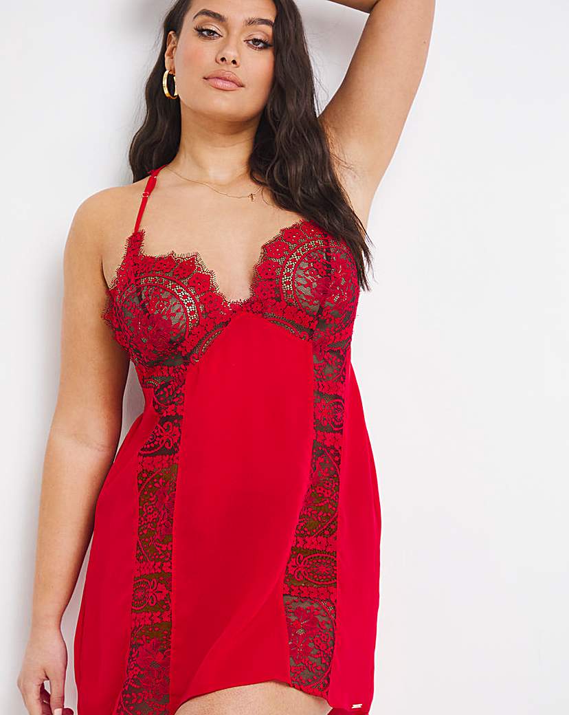 Figleaves Adore Lace Chiffon Chemise - Red - Size 10 - Women's