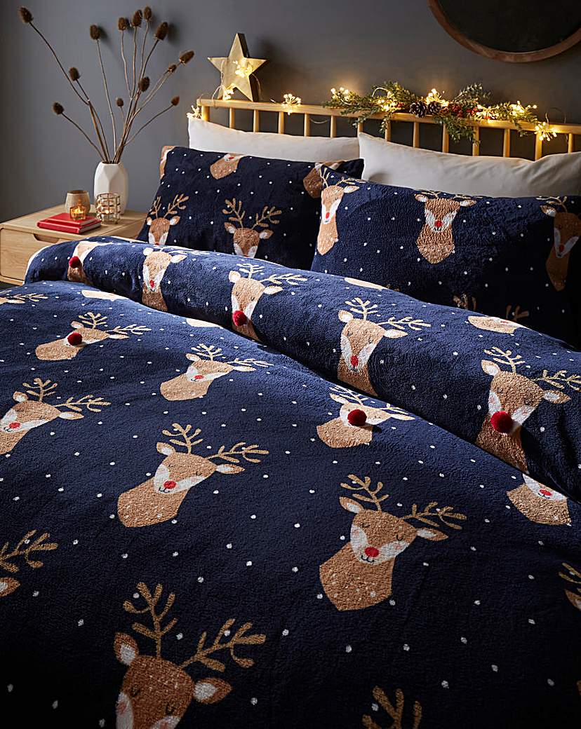 Reindeer Pom Duvet Cover Set