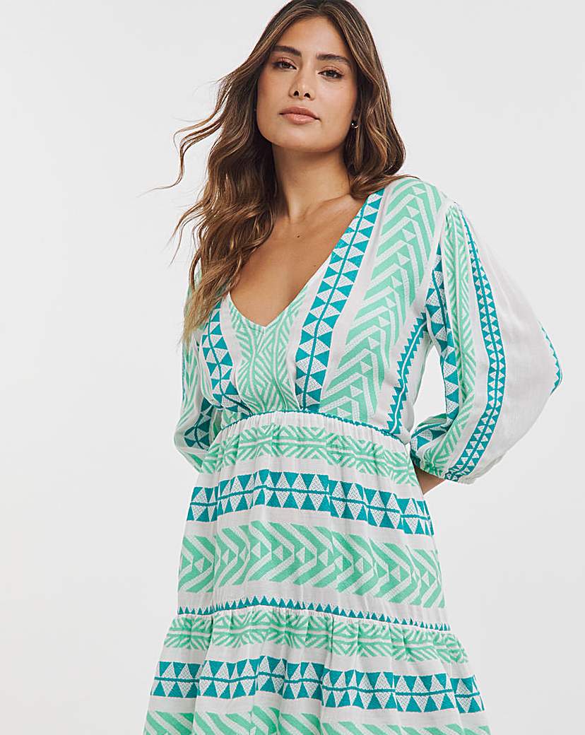 Cotton Jacquard Plunge Beach Dress