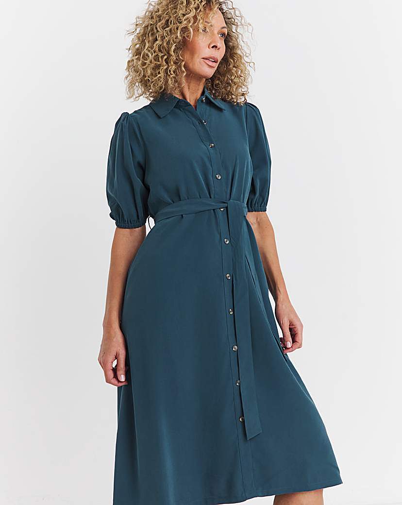 Shirt Dress With Puff Sleeves