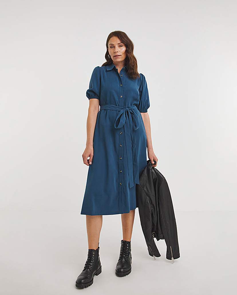 Shirt Dress With Puff Sleeves