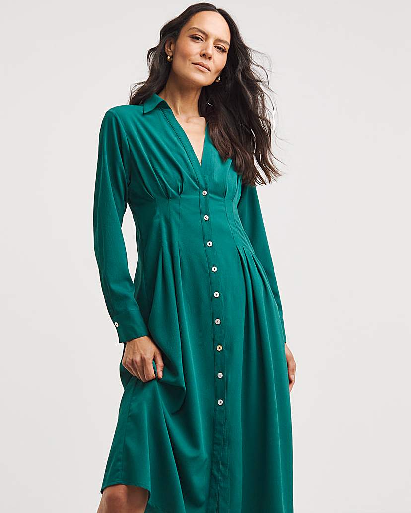 Midi Shirt Dress With Corset Seams