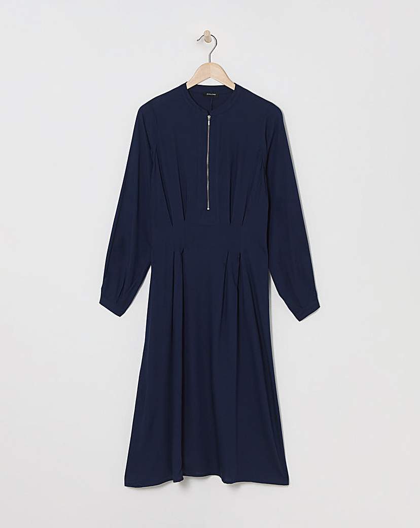 Midi Shirt Dress With Quarter Front Zip